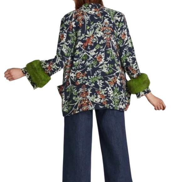 Zara TRF Floral Faux Fur Cuff Blazer - Picture 2 of 15